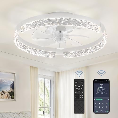 LEDIARY 20in Flush Mount White Modern 6-speed Ceiling Fan with Dimmable Lights & Remote, 3000K-6000K Dimmable LED Deal
