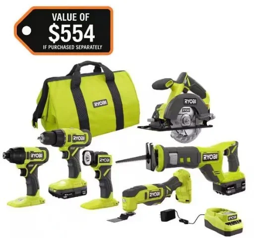 RYOBI ONE+ 18V Cordless 6-Tool Combo Kit with Compact Battery, 4.0 Ah Battery Deal