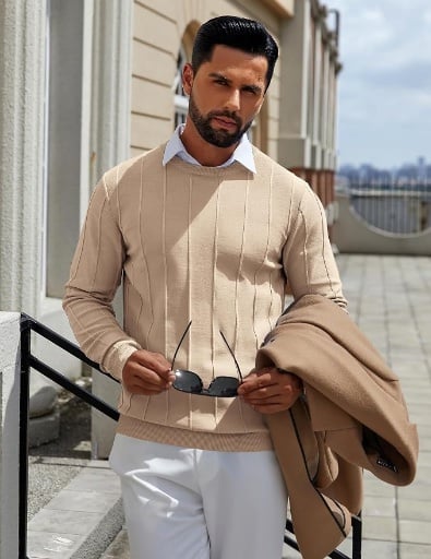 COOFANDY Men's Crew Neck Long Sleeve Casual Knit Dress Sweater Deal
