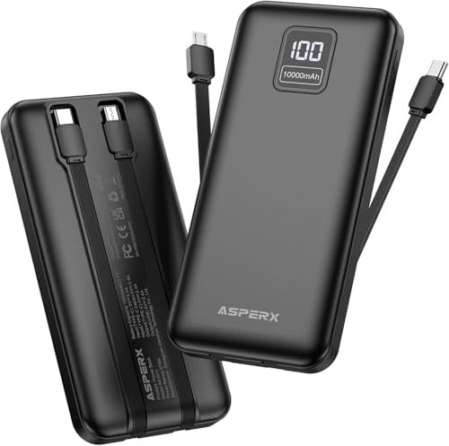 AsperX 10000mAh USB-C Charger w/ Integrated Cables 2-Pack Deal