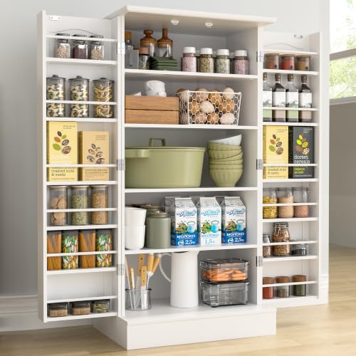 Kepptory 47" Pantry Storage Cabinet with Doors & Adjustable Shelves (White)