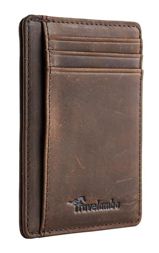 Travelambo Slim Front Pocket Minimalist Leather RFID Blocking Wallet