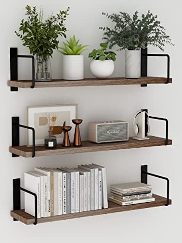 EALLRINEC Rustic Wooden Floating Shelves 3-Pack 24"x6"