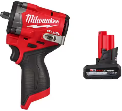 Milwaukee M12 FUEL 12V Stubby 3/8 in. Impact Wrench with M12 XC High Output 5.0 Ah Battery