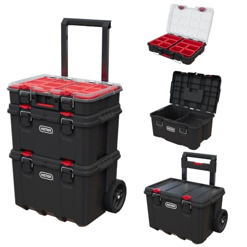 Keter Stack N Rolling Tool Box Modular Storage System 3 Piece Deal
