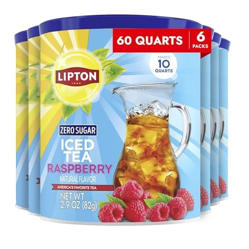 Lipton Zero Sugar Iced Tea Mix, Raspberry Flavor Black Iced Tea, 6-Pack