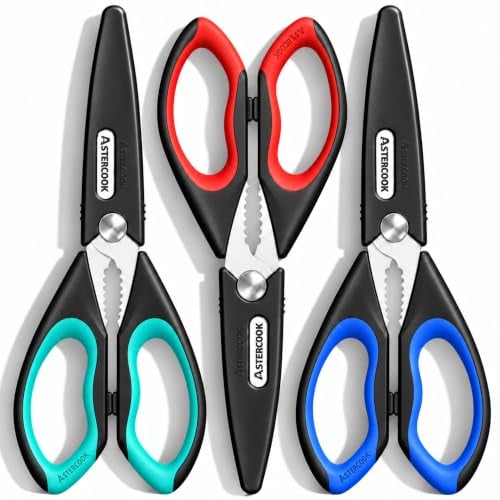 3-Pack Astercook Heavy Duty Kitchen Shears with Blade Covers
