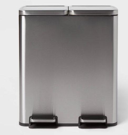 60L Stainless Steel Dual Compartment Step Trash and Recycle Trashcan