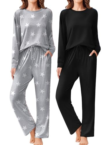 Women Pajama Long Sleeve Sleepwear 2-Pack