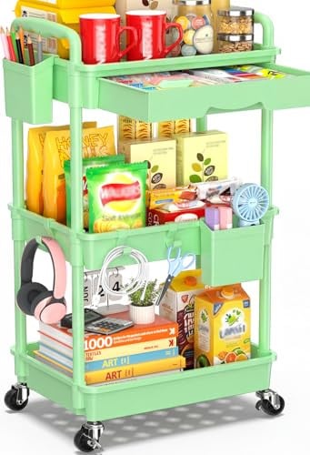 SUNALLY 3-Tier & 4-Tier Rolling Cart w/ Drawer & Lockable Wheels Deal