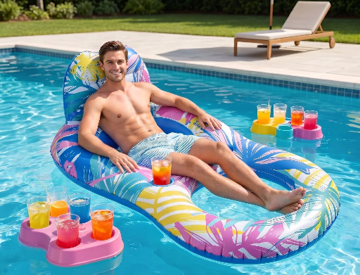 Vecukty Pink Blue Tropical Inflatable Swim Ring Pool Float   Deal
