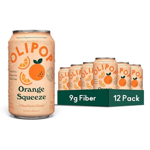 OLIPOP Prebiotic Soda Pop, Orange Squeeze, 12-Cans