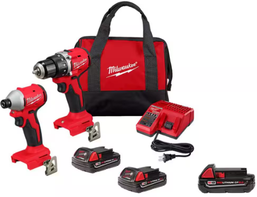 Milwaukee M18 18V Brushless Cordless Compact Drill/Impact Combo Kit (2-Tool) w/(3) 2.0Ah Batteries