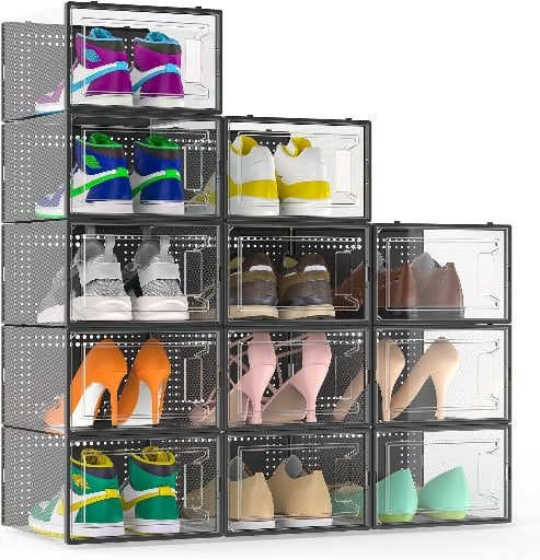12-Pack Large Stackable Clear Plastic Shoe Storage Boxes