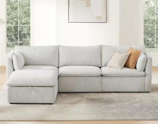 Spruce & Spring Nereidix 114" 4-Piece Modular Fabric Sectional Sofa w/ Ottoman (Light Grey) Deal