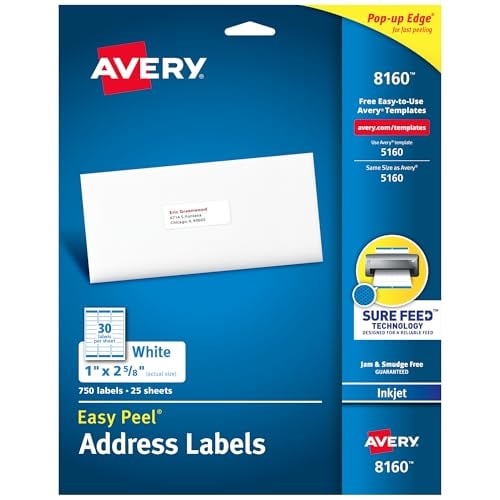 Avery Easy Peel Address Labels 1" x 2-5/8" 750 Count Deal