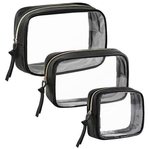 Vorspack Travel Toiletry Bag for Women, 3 Pack Clear Makeup Bags, Black Deal