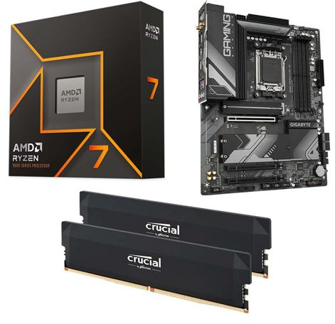 AMD Ryzen 7 9700X Gigabyte B650 Gaming X AX v2 Motherboard and Crucial Pro Overclocking 32GB (2x 16GB) DDR5-6000 Dual Channel Memory Bundle