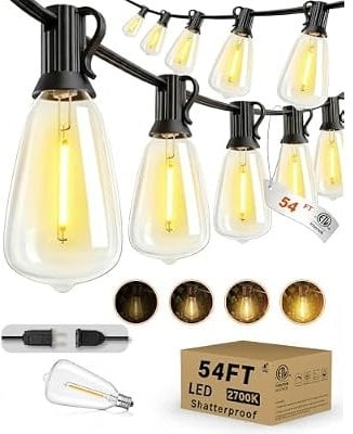 Pesken Outdoor String Lights, 54FT (15+1) ST38 Deal