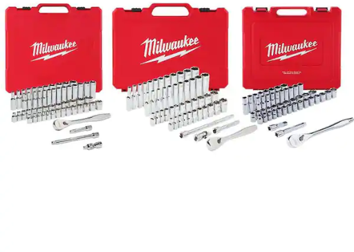 Milwaukee 1/4 in. and 3/8 in. and 1/2 in. Drive SAE/Metric Ratchet and Socket Mechanics Tool Set (153-Piece) Deal