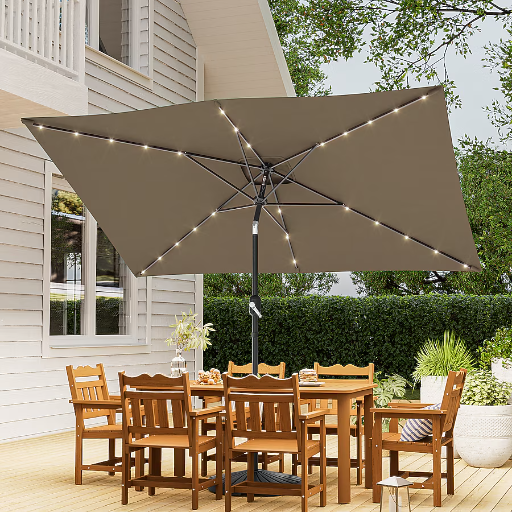 ACEGOSES 10-ft Steel Gray Push-button Tilt Market Patio Umbrella with Lights Deal
