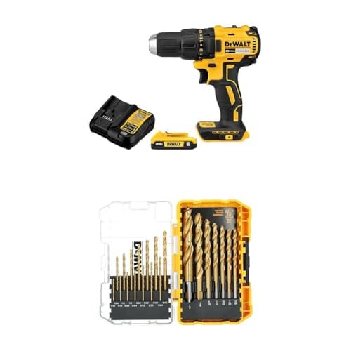 DEWALT Power Drill Driver Set, Brushless, 20V Max with 21 Pc. Assorted Titanium Nitride Coated Pilot Point Twist Drill Bit Set 1/16 to 1/2 inch Deal