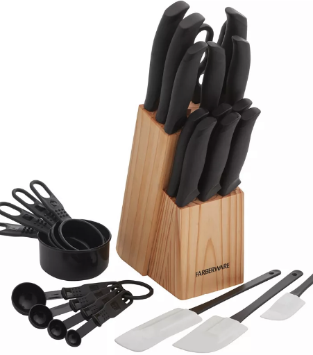 25-Piece Farberware Soft Grip Cutlery Set w/ Kitchen Tools (Black)
