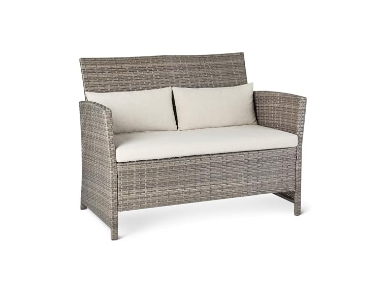 Amazon Basics Outdoor Patio Loveseat with Beige Cushions