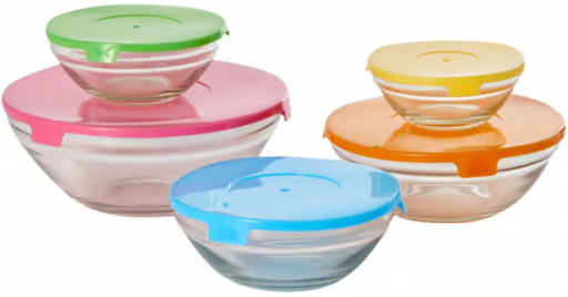 Kitchenworks 10-Piece Glass Bowl Set with Color Lids Deal