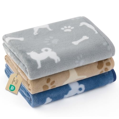 Bedsure Ultra-Soft Flannel Fleece Pet Blankets 3-Count (23" x 16", Happy Pups) Deal