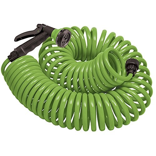 Orbit 27389 Coil Garden Hose, 50 Feet, with 8-Pattern Hose Nozzle