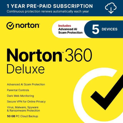 Norton 360 Deluxe 2026 Antivirus Software for 5 Devices Deal