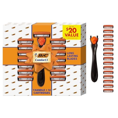 BIC Comfort 3 Refillable Men's 3-Blade Razor 1 Handle & 14 Cartridges