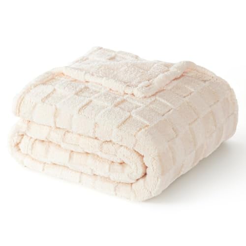Exclusivo Mezcla 3D Checkered Fleece Throw Blanket 50" x 60" (Ivory)