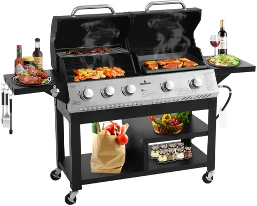 Tphork 5-Burner Propane Gas Grill with Porcelain-Enameled Cast Iron Grate, 54,000 BTU