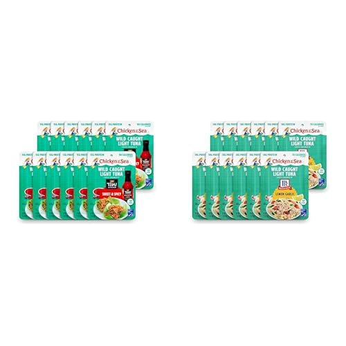Chicken of the Sea Wild Caught Light Tuna 2.5 oz. Packets Sweet & Spicy and Lemon Garlic Seasoning (2 Boxes of 12) Deal