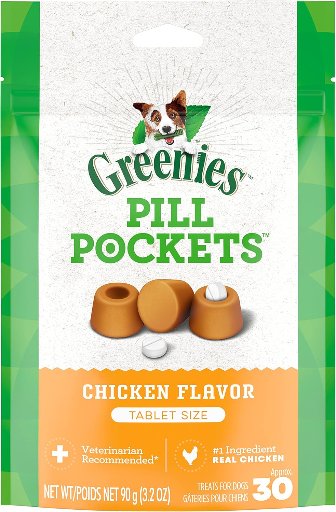 Greenies Pill Pockets for Dogs Small Size, Chicken Flavor, 3.2 oz. Pouch (30 Treats)