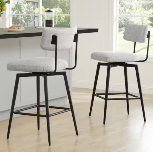 High Back Metal Swivel Counter Stool with Fabric (Set of 2)
