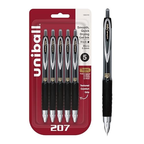Uni-Ball Black Retractable Gel Pens 5 Pack, 207 Signo Click, Fine Point 0.5mm Deal