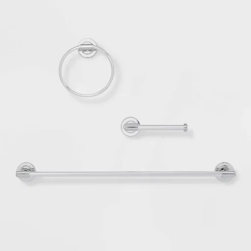 3-Piece Threshold Hardware Set w/ 24" Towel Bar, Tissue Holder & Towel Ring (Chrome)