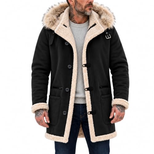 Mens Winter Faux Leather Hooded Jacket