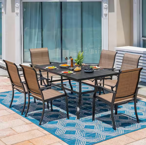 Nuu Garden 7-Pieces Metal Outdoor Patio Dining Set with 6 Textilene Dining Chairs and Rectangular Dining Table Deal