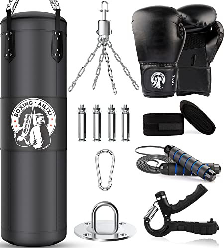 Vkahaak 4' Punching Bag Set w/ Boxing Gloves, Wraps, Chain & Ceiling Hook