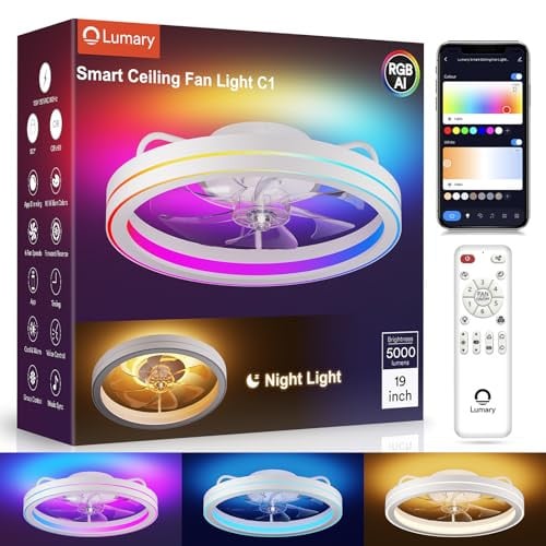 19" Lumary Smart Flush Mount Ceiling Fan w/ Light, Remote, WiFi & Bluetooth Deal