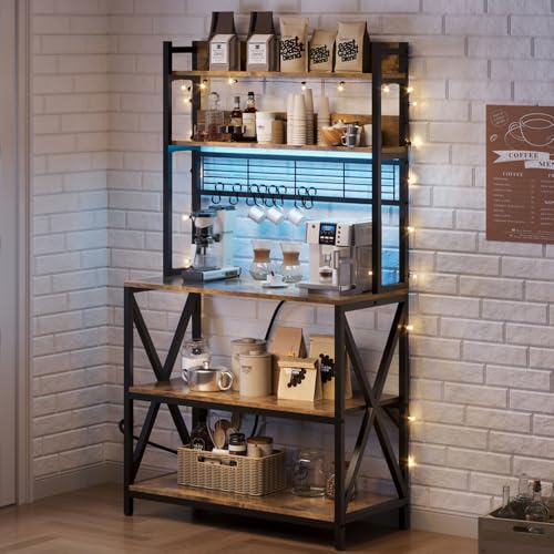 Yaheetech 64" 5-Tier Kitchen Baker's Rack w/ Power Outlet & LED Lights (Rustic Brown) Deal