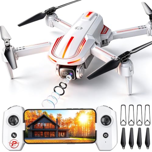 Pallton X80 1080P FPV Foldable RC Drone with Camera, 2 Batteries & Remote Controller (Phantom Grey)
