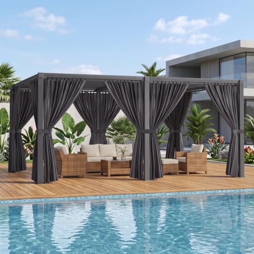 SAILARY Louvered Pergola 12' x 16' with Waterproof Curtains