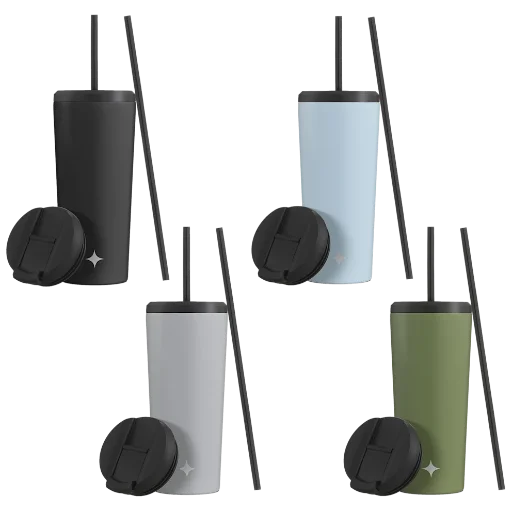 JoyJolt 20oz Vacuum Triple Insulated Tumblers with Straw & Flip Lids 4-Pack Deal