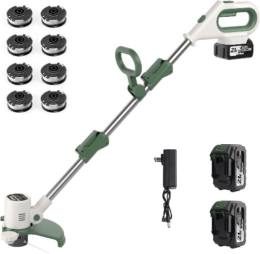 21V Cordless String Trimmer-10" Electric Weed Wacker with Auto Feed