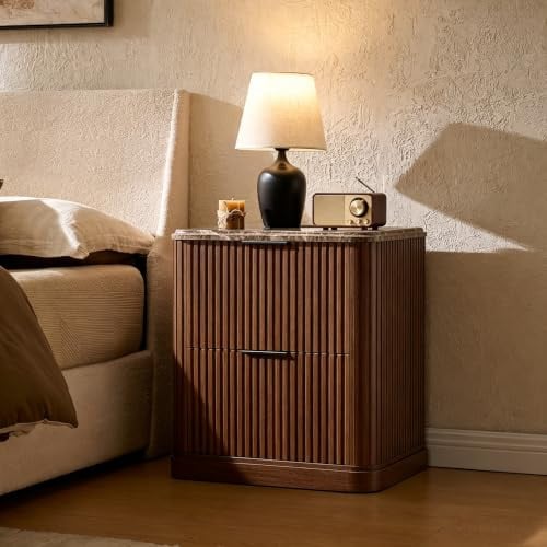 Lerivos Fluted Wooden Nightstand with Curved Profile Deal